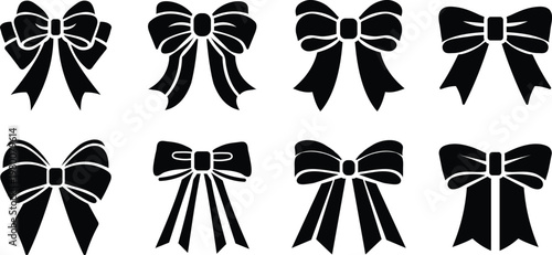 Bow tie vector silhouette clipart set with elegant formal fashion accessory icons