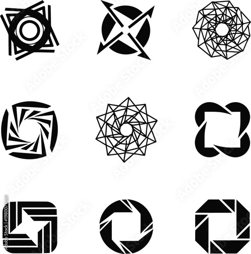 Modern abstract geometric logo designs with black and white