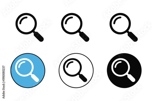 Magnifying glass line search icon. zoom symbol, find sign in various styles on transparent background.