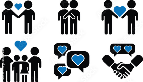 Friendship day vector silhouette clipart with couple family heart minimalist style design