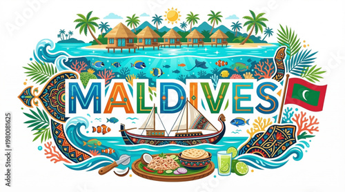 Vector Illustration of Maldives Cultural Elements and Scenery