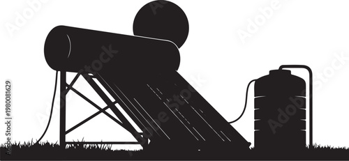Solar water heater, black silhouette, eco friendly, renewable energy, vector icon