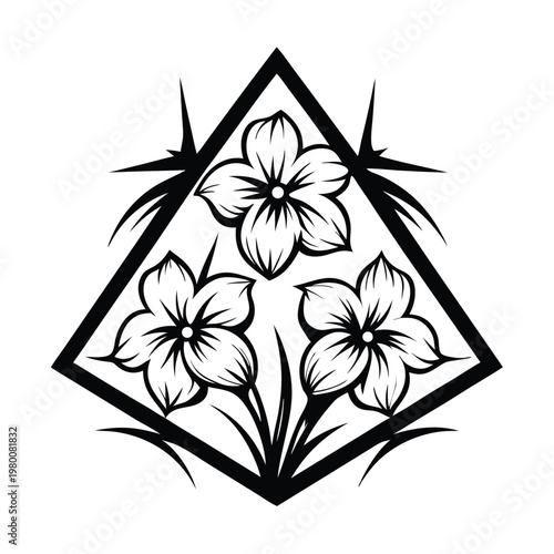 Minimalist Geometric Border Featuring Delicate Flower Silhouettes, Modern Botanical Design