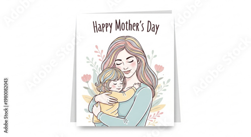 A heartwarming Mother's Day card illustration featuring a mother and child