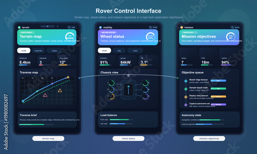 High-tech rover exploration dashboard interface