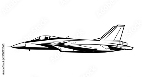 Modern Military Jet Fighter Aircraft Side View Illustration