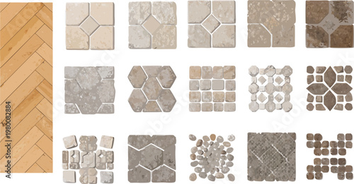 Various tile and flooring patterns in neutral tones