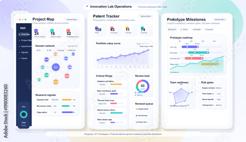 Innovation lab operations dashboard with patent tracking