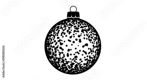 Festive christmas bauble adorned with a dense pattern of small black dots isolated on a clean white background evoking holiday cheer and seasonal decoration for celebratory