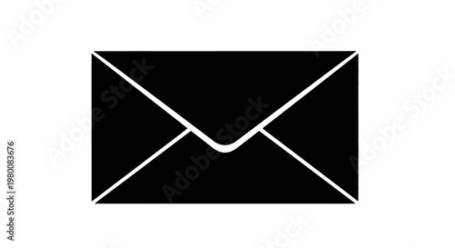 Simple black silhouette of an open envelope with crisp white lines against a clean white background representing communication and correspondence in a modern minimalist style