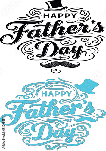 Happy father's day decorative typography with flourishes and mustache design