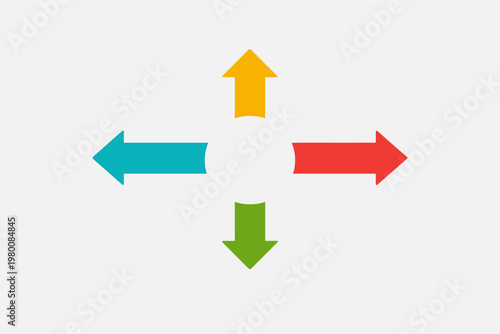 Free Download Minimalist infographic template featuring four colorful arrows pointing outward from a central white circle, ideal for business process mapping, strategy presentations, and data visualization. - GFXLoad