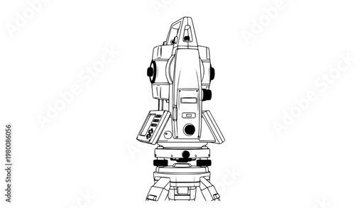 Total station surveying instrument outline vector engineering equipment isolated on white background