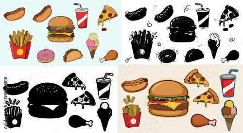 Vibrant Flat Design Fast Food Icons Set for Branding & Marketing