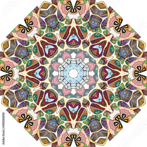 Colorful cute Mandalas. Decorative unusual round ornaments.