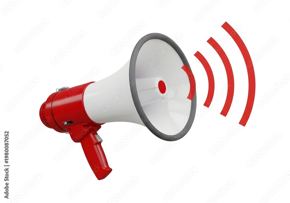 Naklejka premium Red megaphone emitting sound waves to illustrate amplification and communication