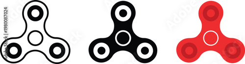 Fidget spinner vector icons set, flat hand spinner toy collection in black and red colors, sensory stress relief gadgets for focus