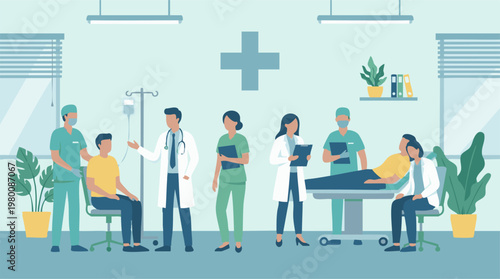 Medical team caring for patients in a hospital or clinic setting