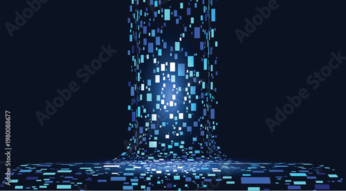 Futuristic background featuring cascading data with luminous blue and green grids, simulating moving data streams. A dynamic background for cloud computing, AI, and cybersecurity. Seamless. Innovative