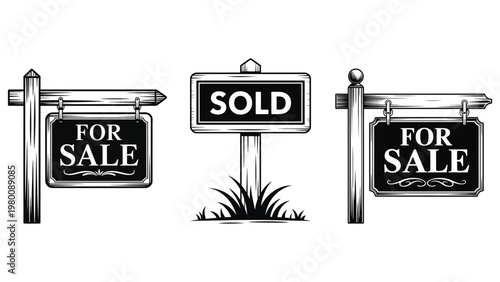 Set of vintage for sale and sold real estate signs