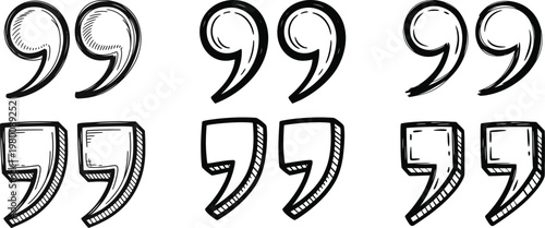 Set of hand drawn quotation mark icons