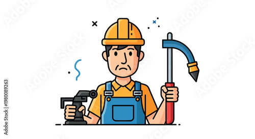 Man wearing overalls and hard hat.