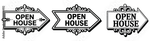 Vintage style open house arrow signs collection .