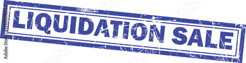 Rectangular blue rubber stamp with the text liquidation sale in a distressed grunge texture