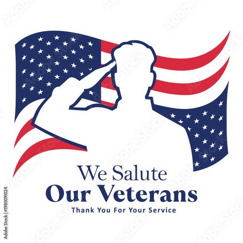 A patriotic graphic design honoring veterans with a soldier silhouette and american flag motif. Vector