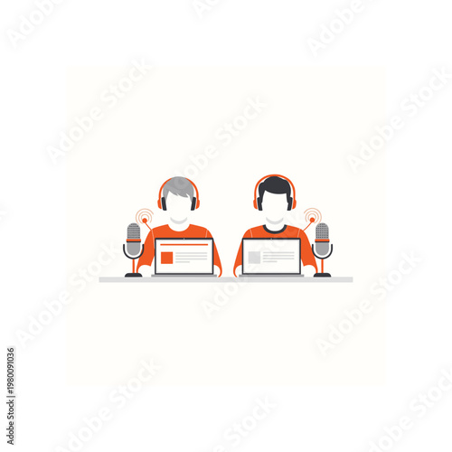 Two individuals engaged in a virtual podcast or online discussion session