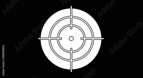 Vector illustration of a bullseye target with bullet holes and an arrow featuring a sniper scope crosshair for aiming accuracy and business goal success