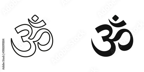 Om symbol outline and solid black icon, Hindu sacred mantra sign, vector illustration