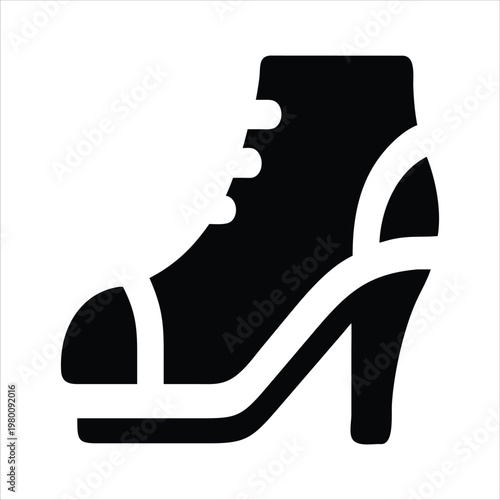 A black and white image of a high heeled shoe