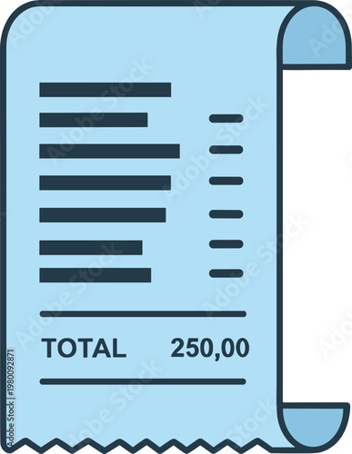Paper receipt with total amount for shopping bill and invoice payment concept.