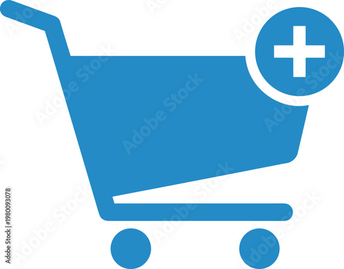 Add to cart shopping basket icon with plus sign symbol for online store retail commerce and purchasing interface designs.