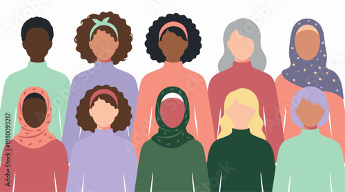 Diverse group of women and girls standing together, representing community