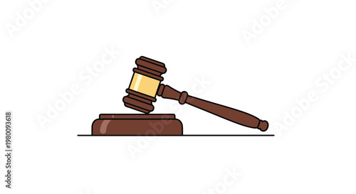 A wooden judge gavel featuring a yellow head and dark brown handle resting on its circular base on a clean white background with subtle drop shadow effects.