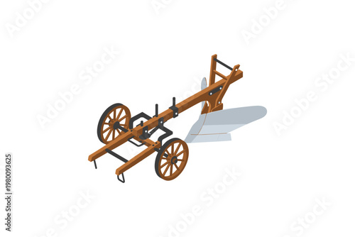 Vintage Wooden Plow on Wheels
