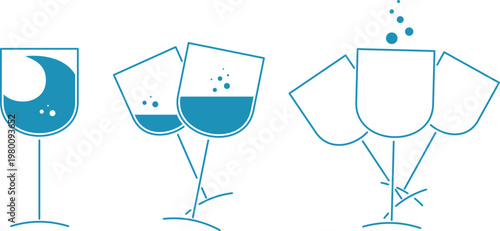 Glasses of champagne and drinks, glass goblets of wine, festive table toasts and fun, New Year's greetings with sparkling champagne