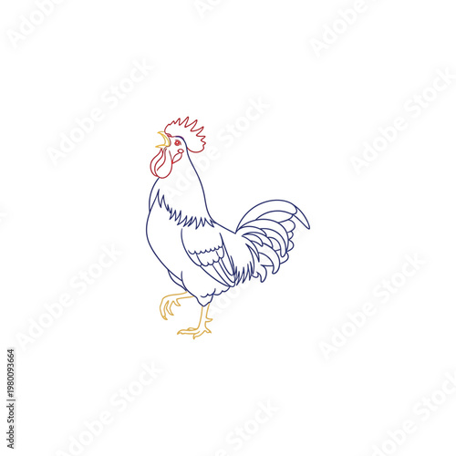 Colorful Rooster Standing on One Leg.