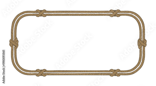 Rounded corner rope border with horizontal knots and double lines for minimalist nautical branding