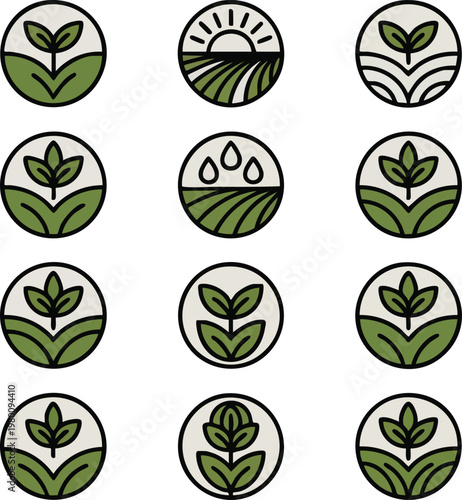 Organic Agriculture Logo Icons – Minimalist Farm and Sustainability Badges