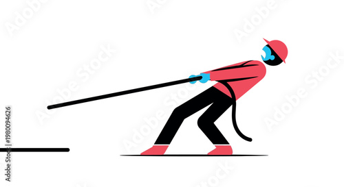 Person skiing with ski pole.