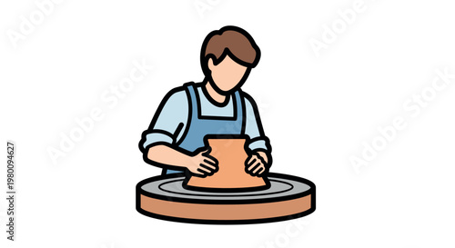 Man working on pottery wheel craft.