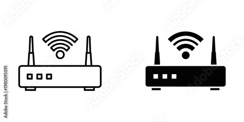 wifi router signal comparison strong vs weak network connectivity flat design vector illustration