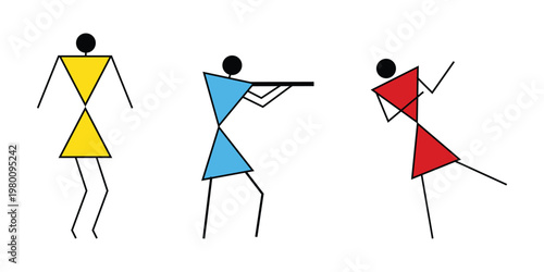 Colorful Warli tribal musicians and dancer illustration on white background, traditional ethnic folk art with geometric human figures, minimalist cultural heritage design