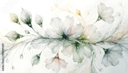 watercolor floral background, very light soft brush strokes, pastel palette, airy minimal composition