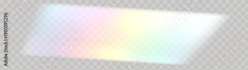 Crystal glass prism with holographic reflections and rainbow light flare.