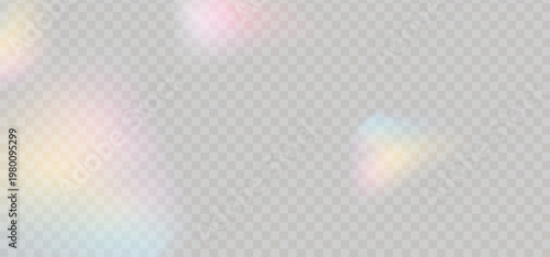 Crystal glass prism with holographic reflections and rainbow flare effect. 