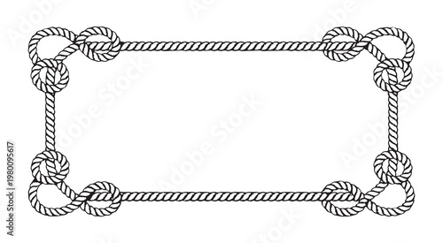 Decorative rope frame with sailor knots for maritime invitation card and nautical border template
